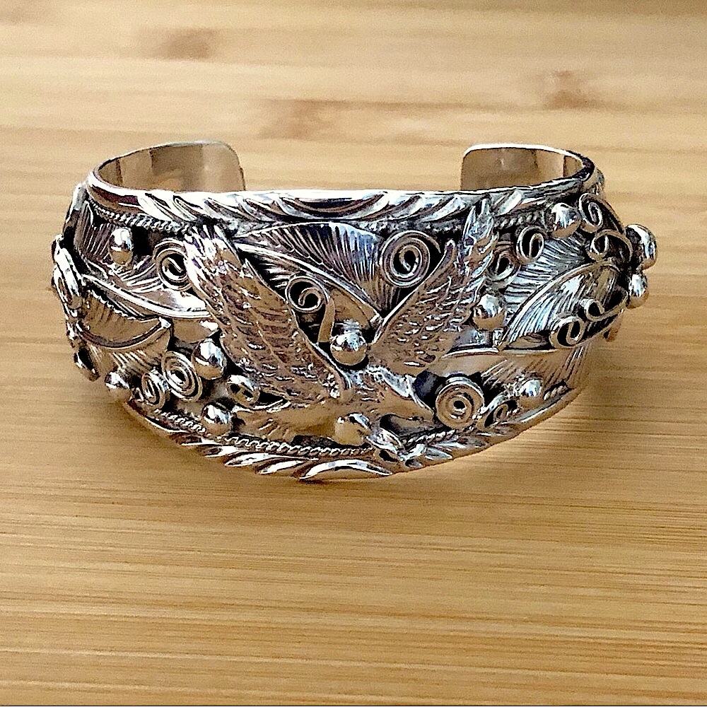 $318 Navajo Signed Running Bear Estate Cuff 77.58gr. Jimison Ben STERLING - Picture 3 of 10